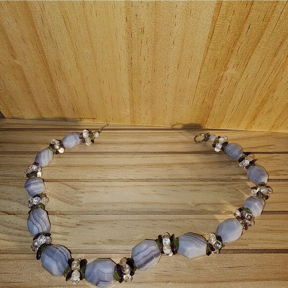 Ross Simons Blue Agate Quartz Amethyst Peridot Necklace .925 17" x 5/8" NWOT - Picture 4 of 14